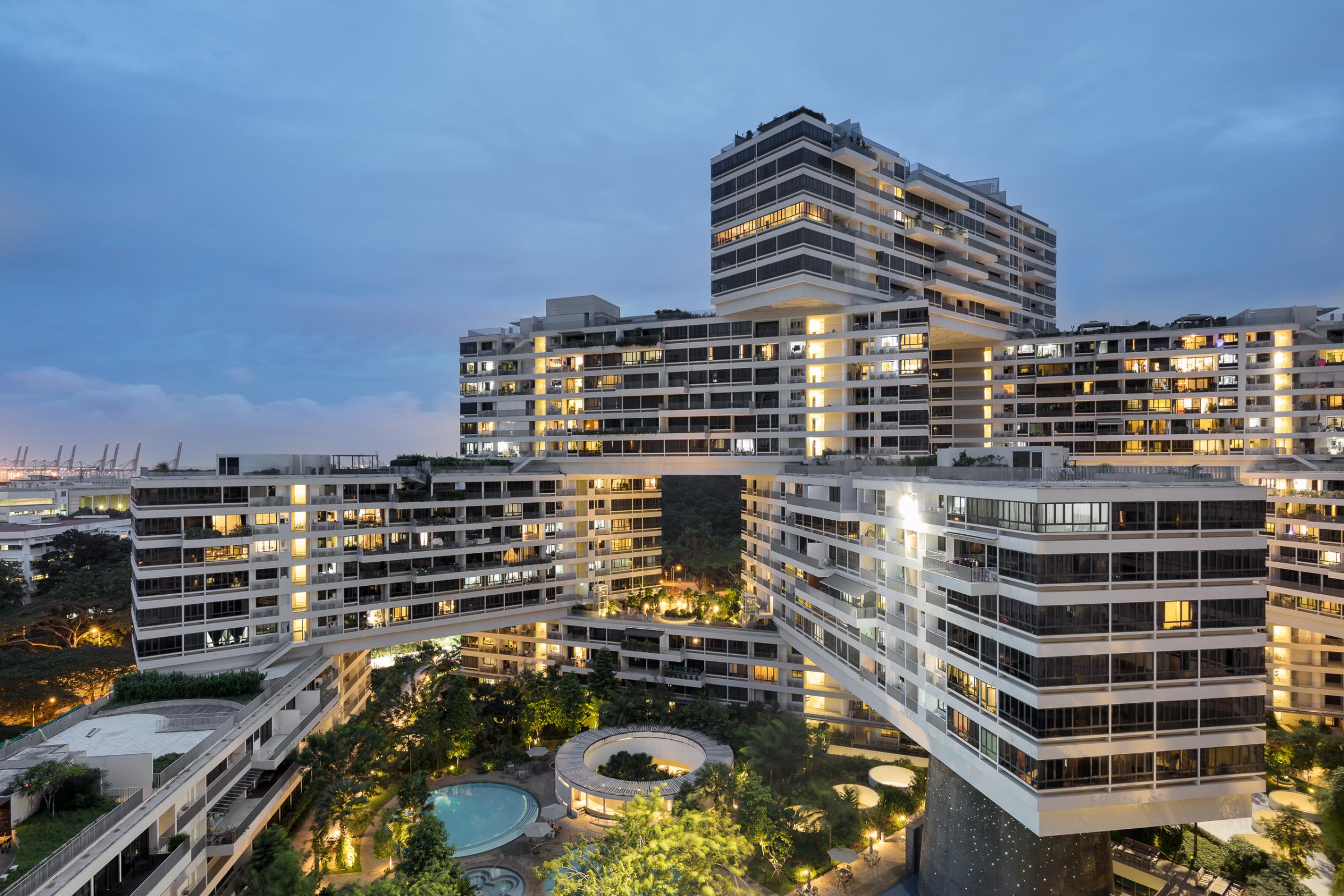 Photograph of The Interlace, designed by OMA / Ole Scheeren and located in Singapore