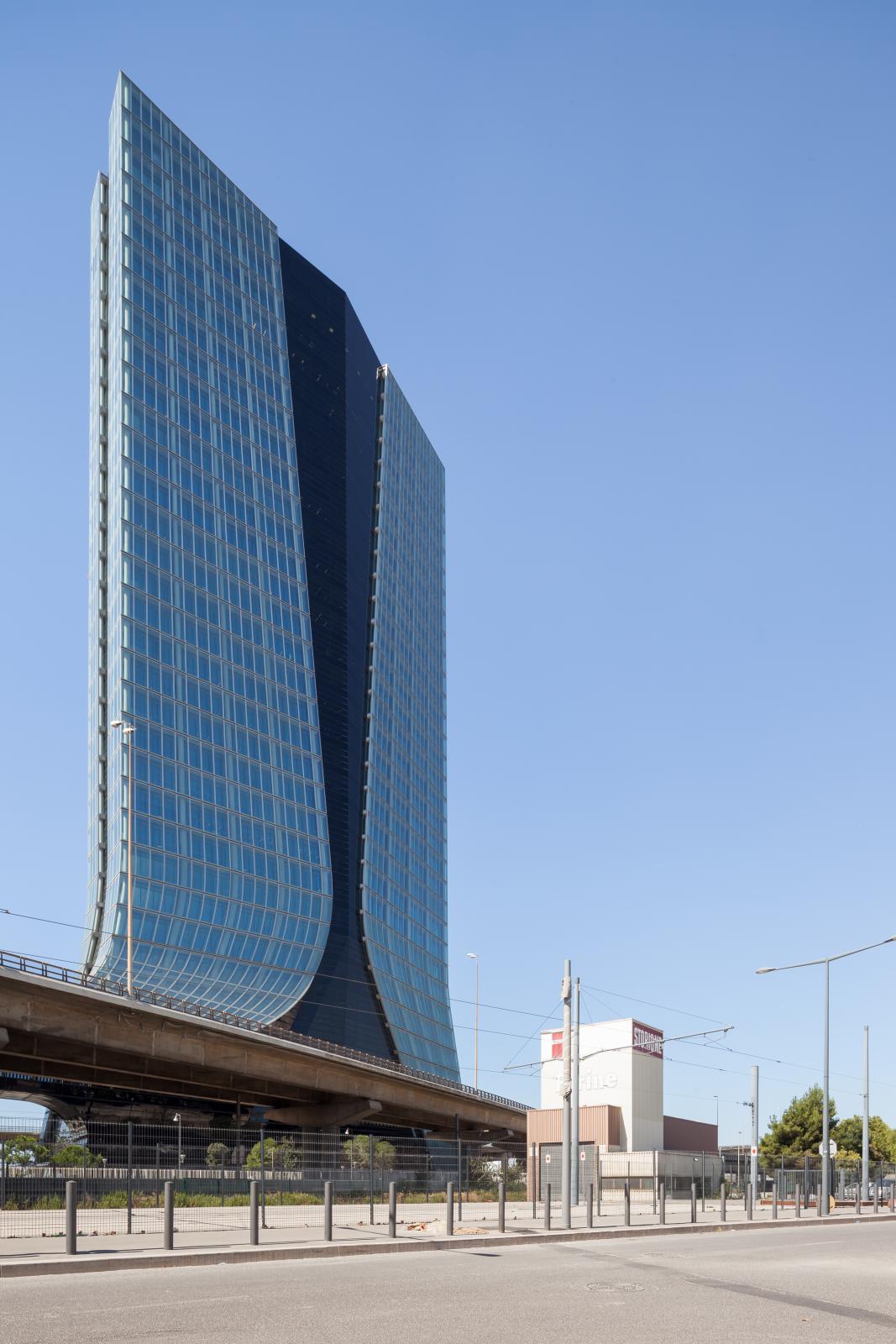 Photograph of CMA CGM Headquarters, designed by Zaha Hadid Architects and located in Marseille, France