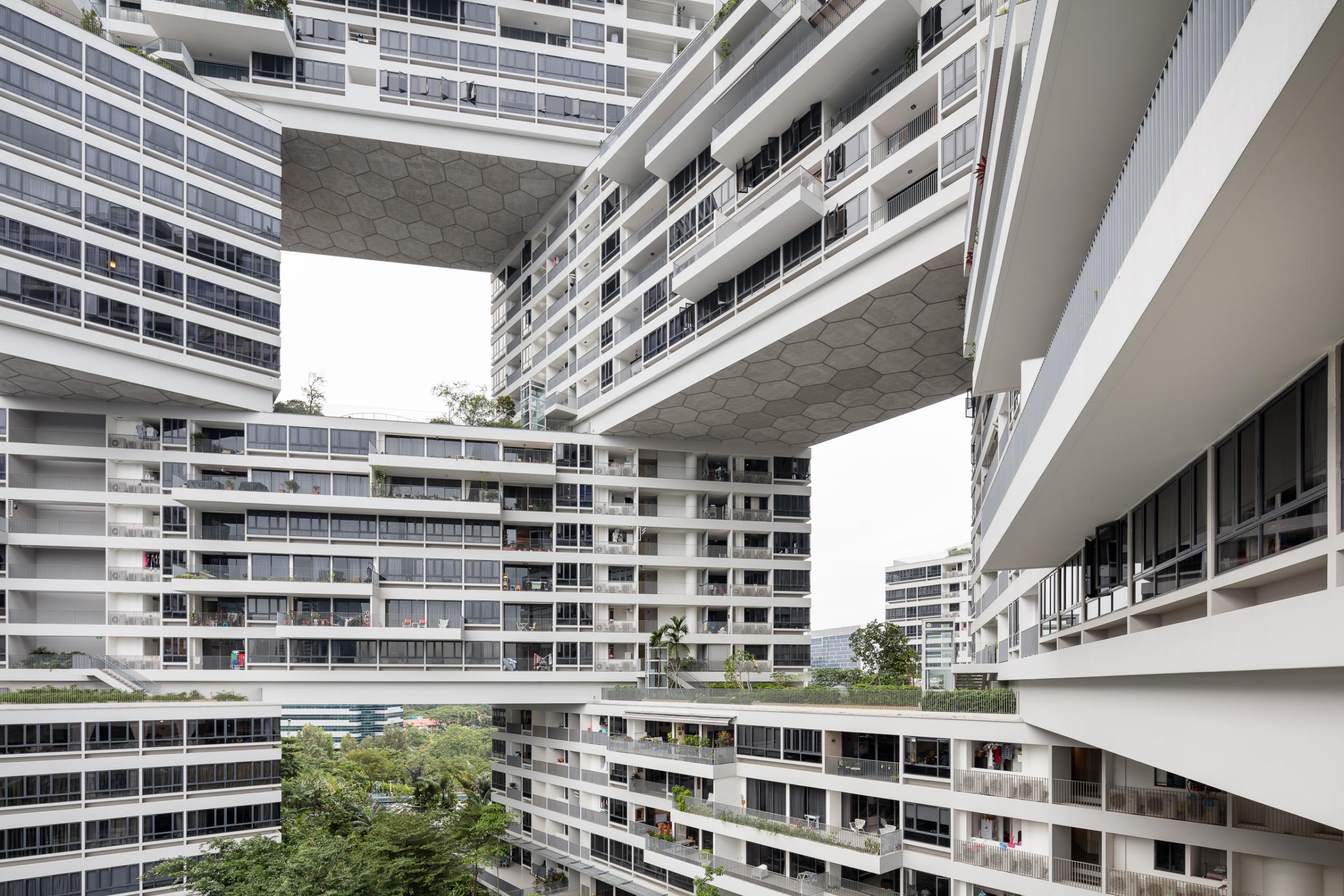 Photograph of The Interlace, designed by OMA / Ole Scheeren and located in Singapore