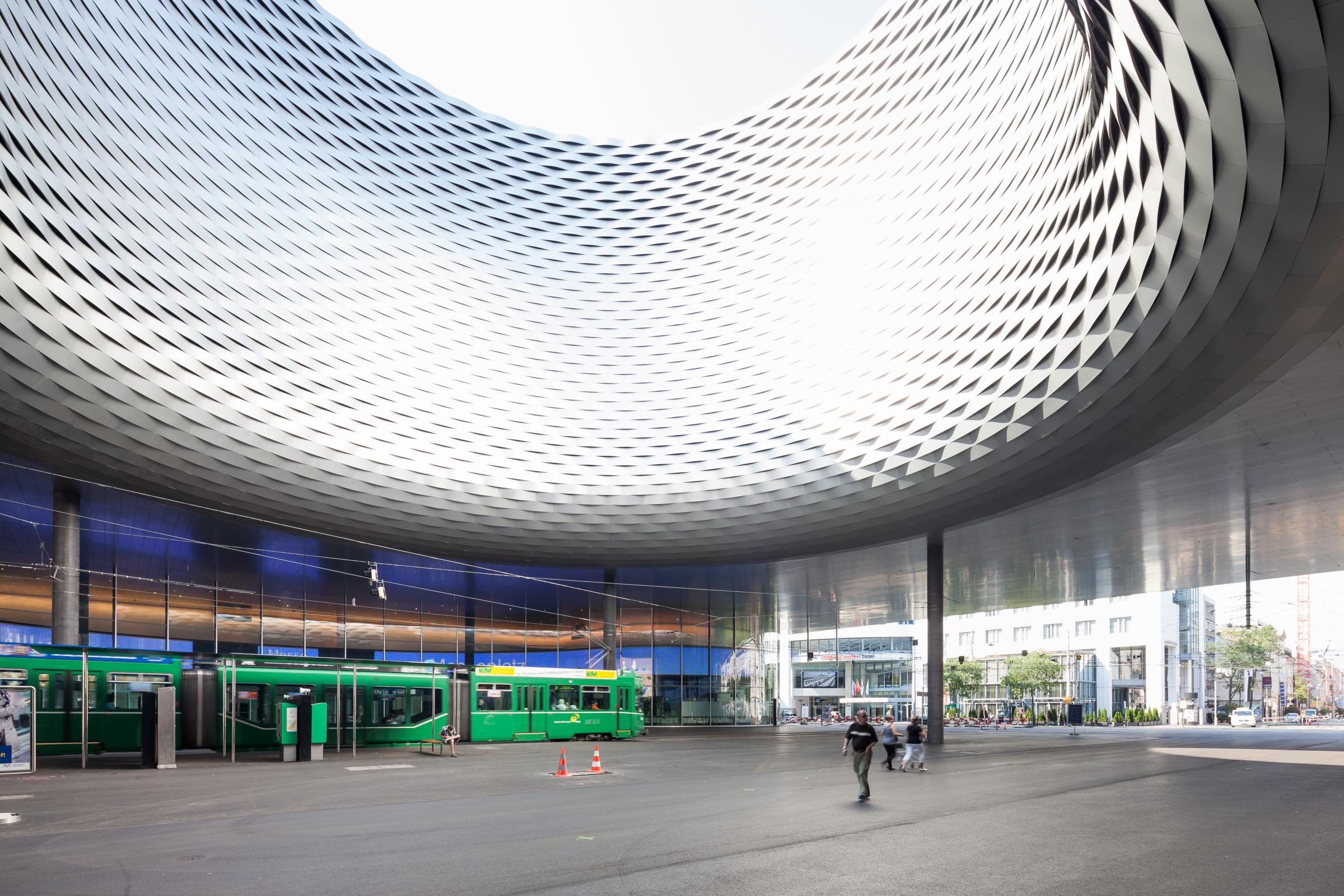 Photograph of Messe Basel New Hall, designed by Herzog & de Meuron and located in Basel, Switzerland