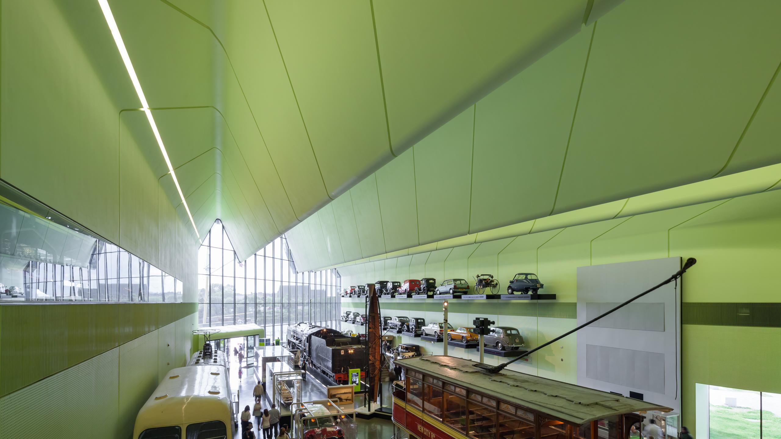 Photograph of Riverside Museum of Transport, designed by Zaha Hadid Architects and located in Glasgow, United Kingdom