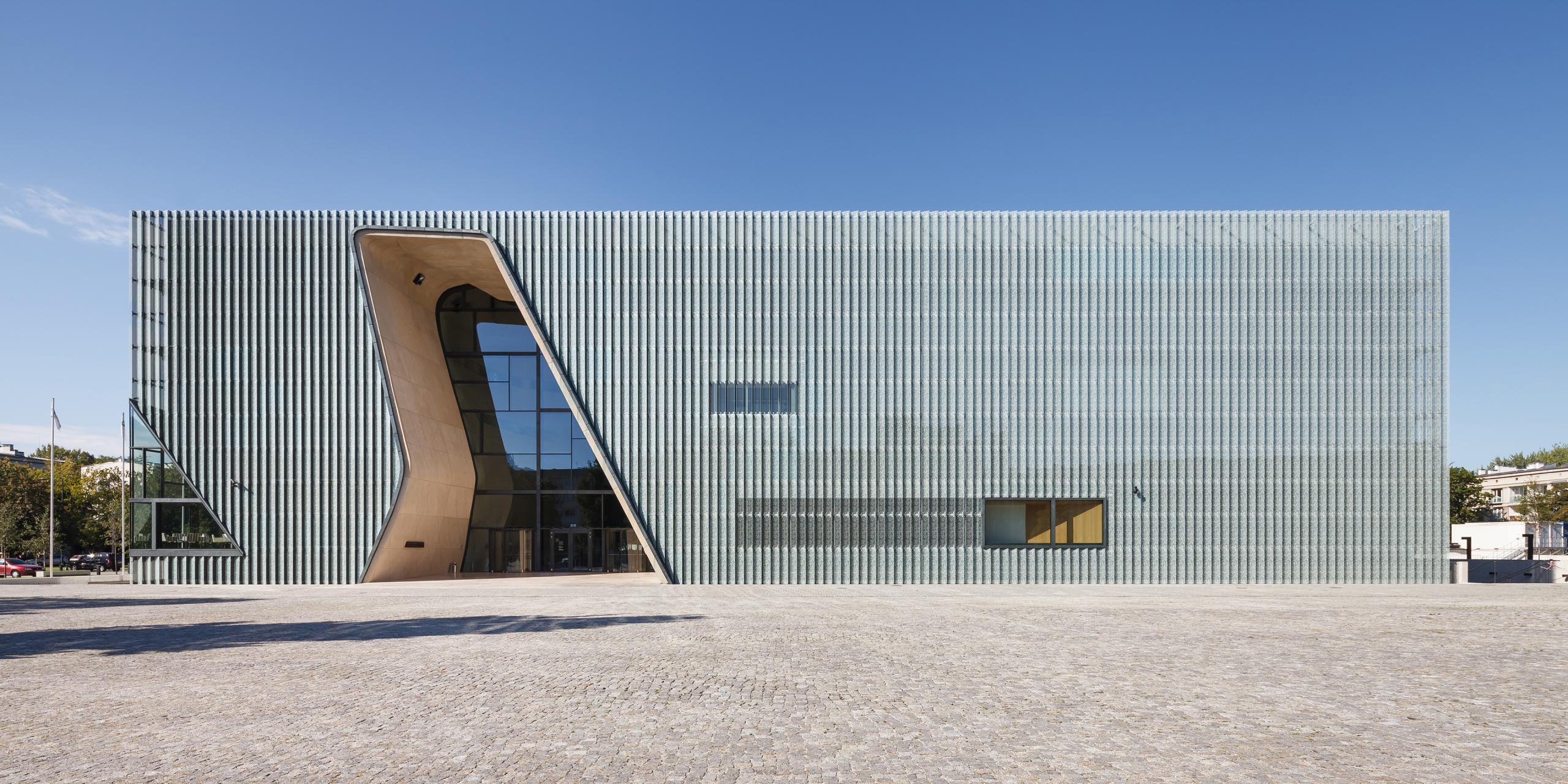 Photograph of POLIN Museum of the History of Polish Jews, designed by Lahdelma & Mahlamäki Architects and located in Warsaw, Poland
