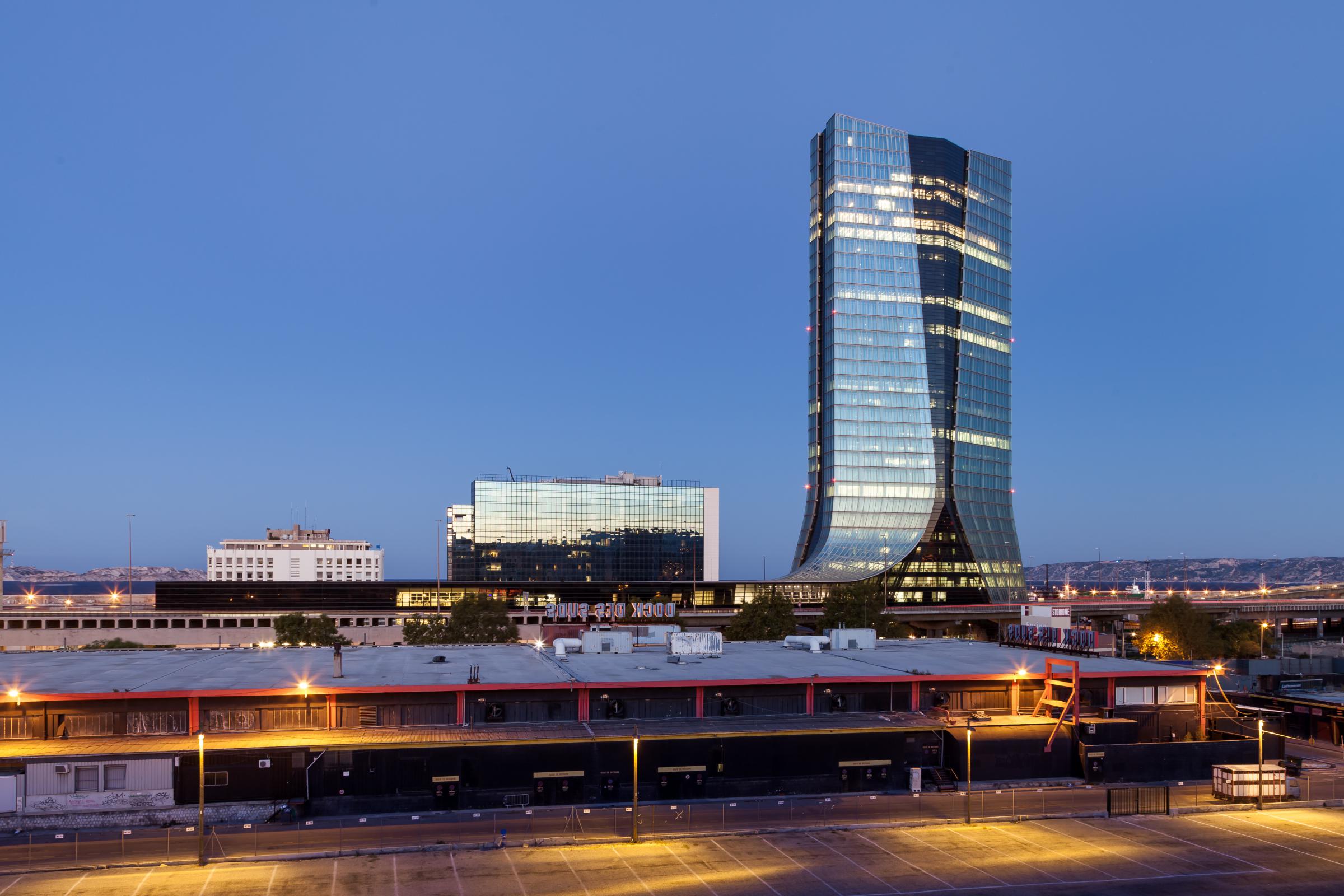 Photograph of CMA CGM Headquarters, designed by Zaha Hadid Architects and located in Marseille, France