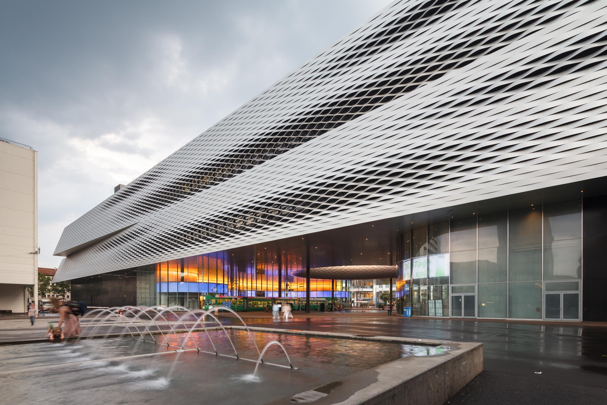 Photograph of Messe Basel New Hall, designed by Herzog & de Meuron and located in Basel, Switzerland