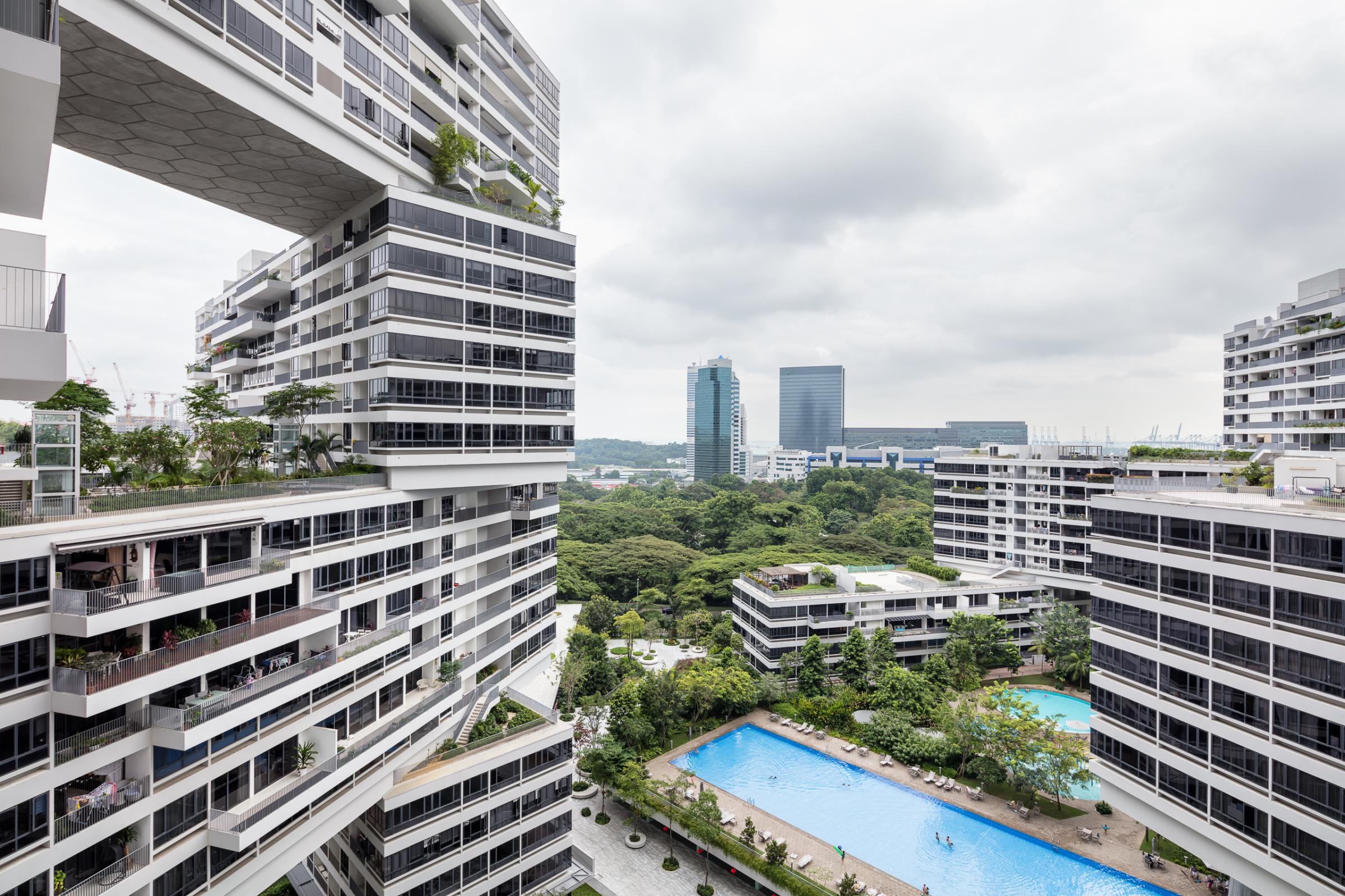 Photograph of The Interlace, designed by OMA / Ole Scheeren and located in Singapore