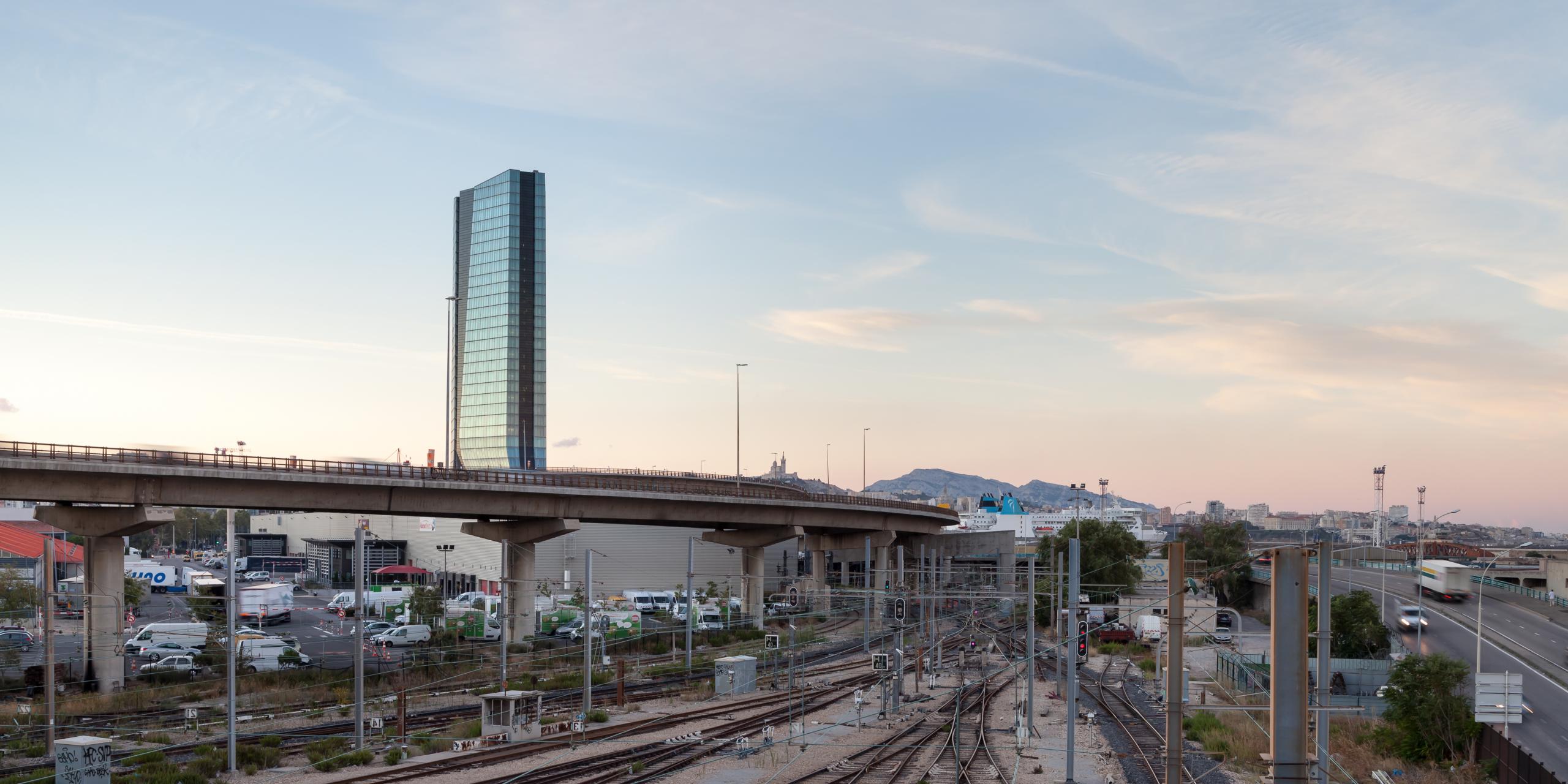 Photograph of CMA CGM Headquarters, designed by Zaha Hadid Architects and located in Marseille, France