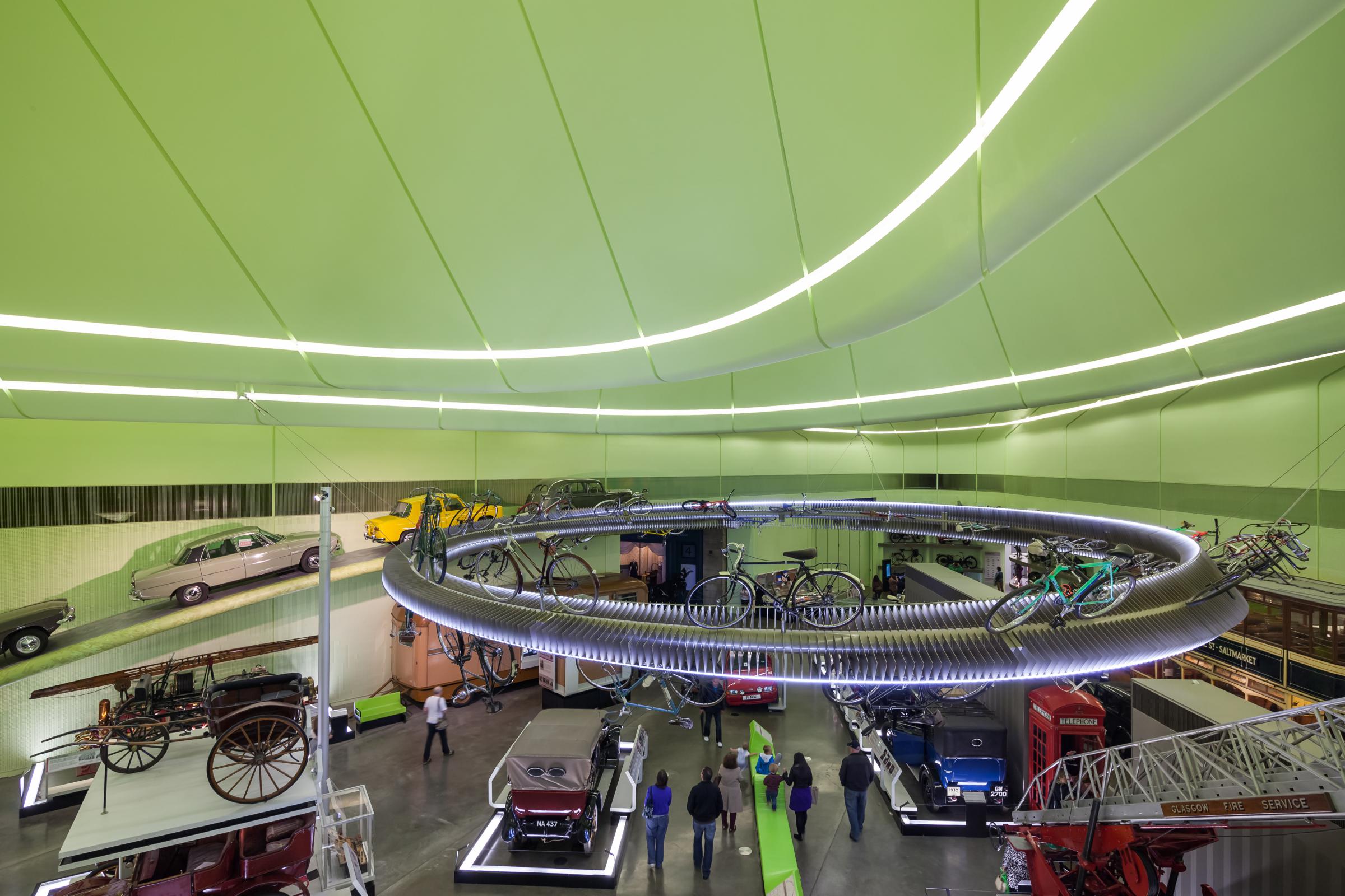 Photograph of Riverside Museum of Transport, designed by Zaha Hadid Architects and located in Glasgow, United Kingdom