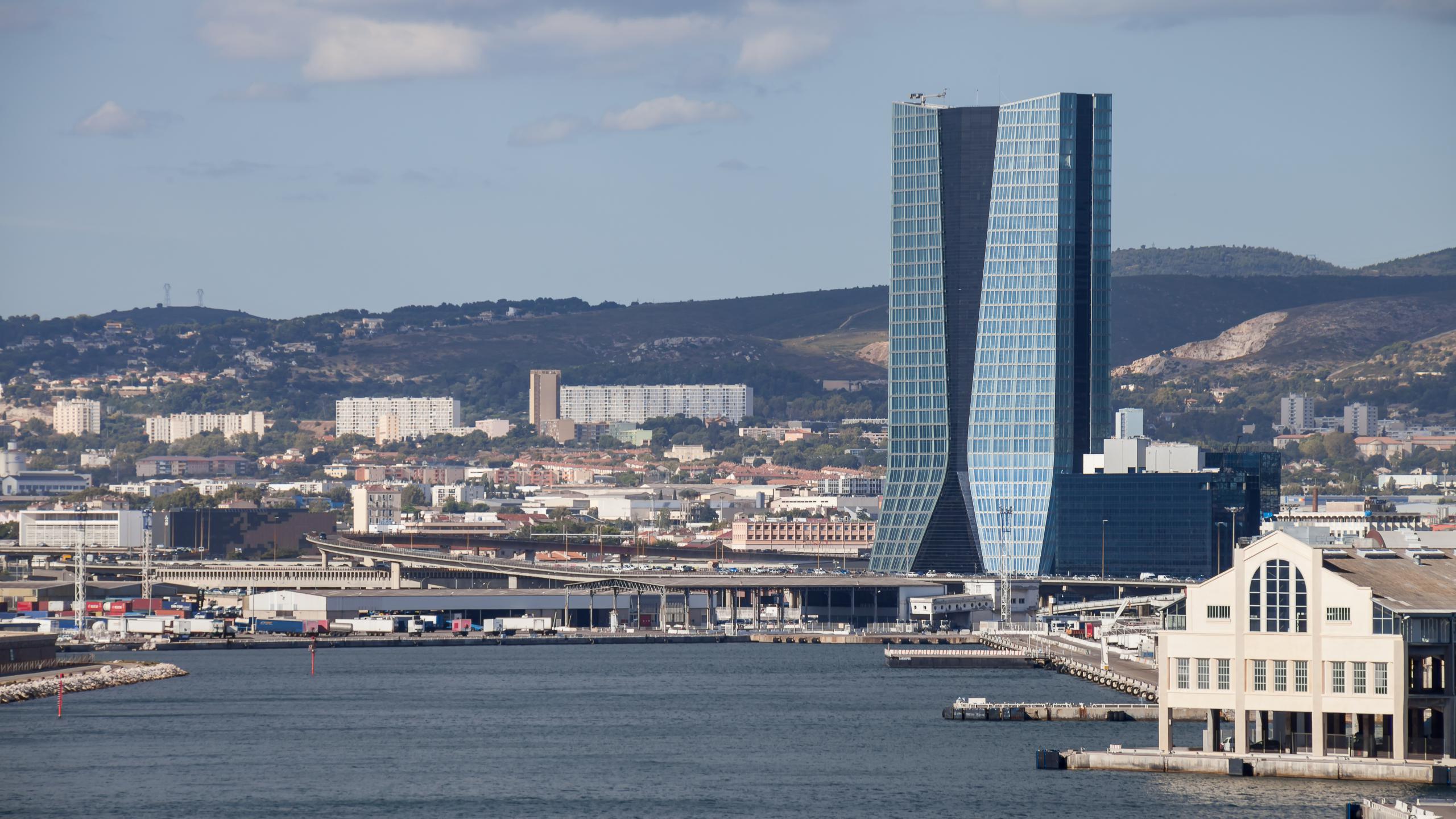 Photograph of CMA CGM Headquarters, designed by Zaha Hadid Architects and located in Marseille, France