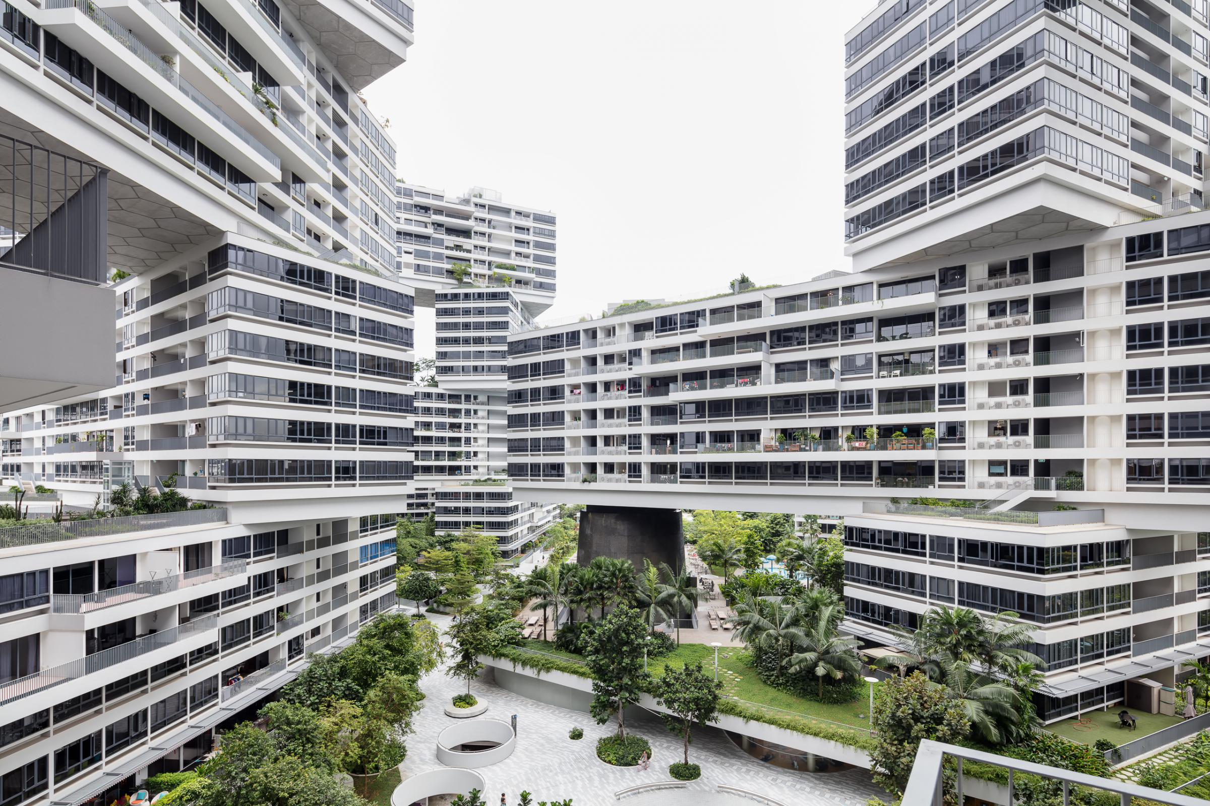 Photograph of The Interlace, designed by OMA / Ole Scheeren and located in Singapore