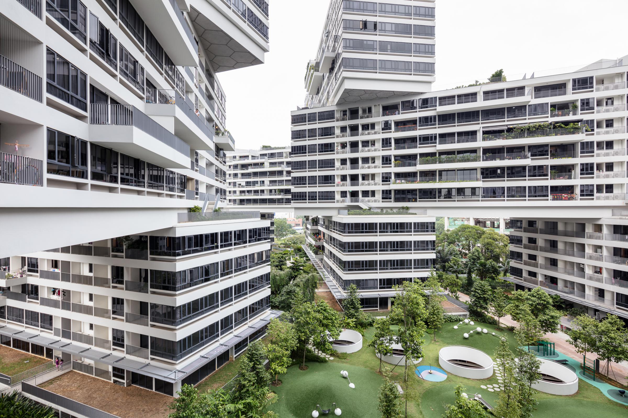 Photograph of The Interlace, designed by OMA / Ole Scheeren and located in Singapore