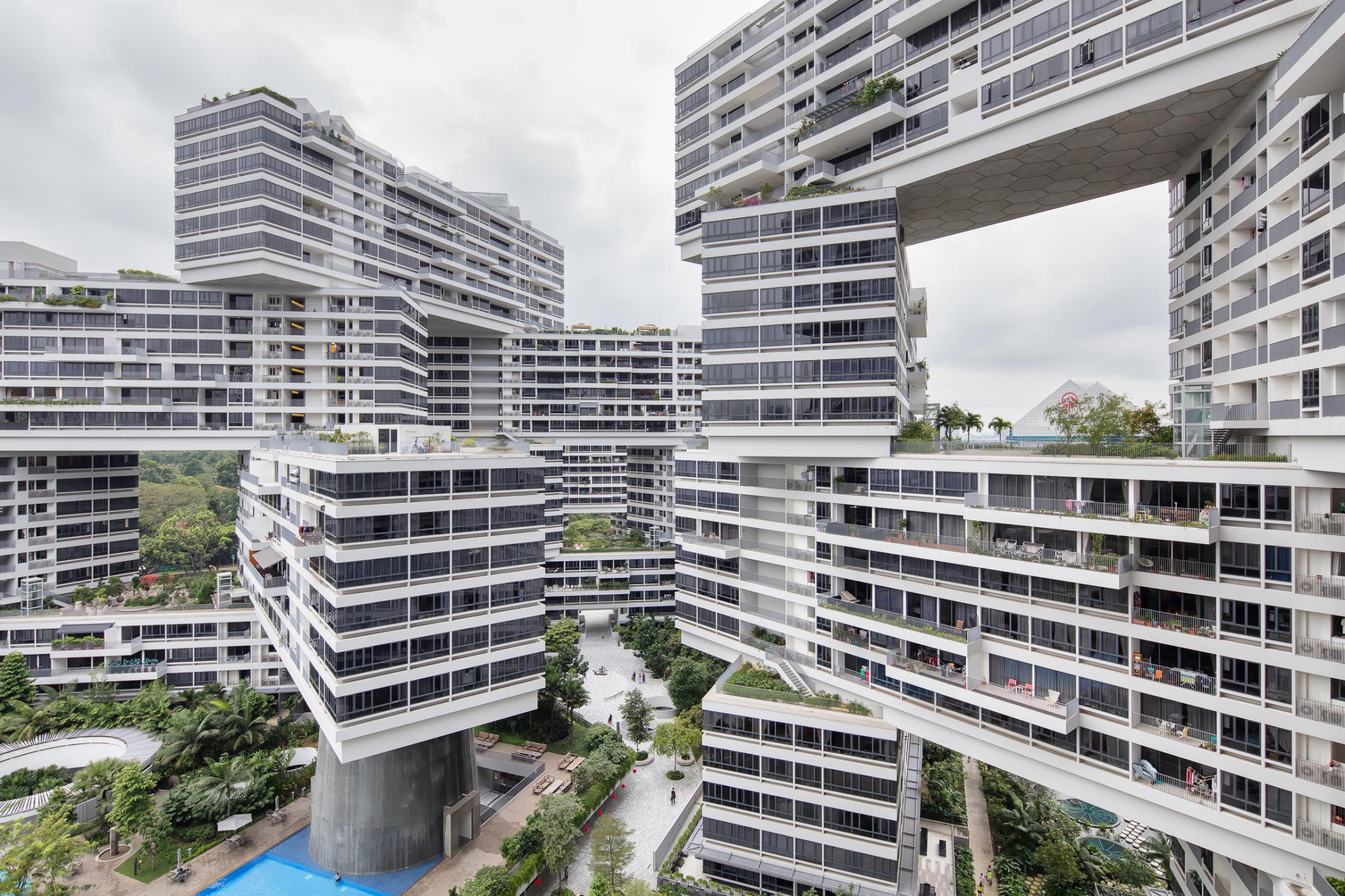 Photograph of The Interlace, designed by OMA / Ole Scheeren and located in Singapore