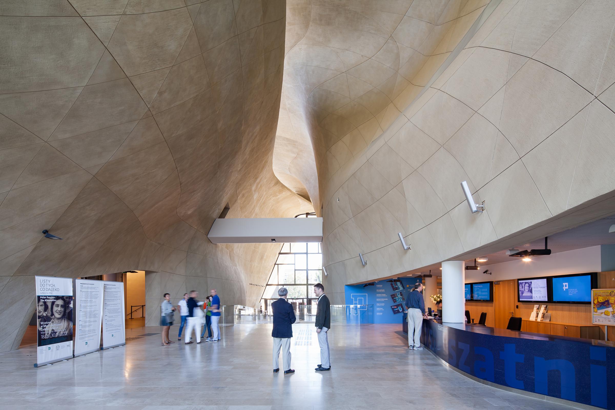 Photograph of POLIN Museum of the History of Polish Jews, designed by Lahdelma & Mahlamäki Architects and located in Warsaw, Poland